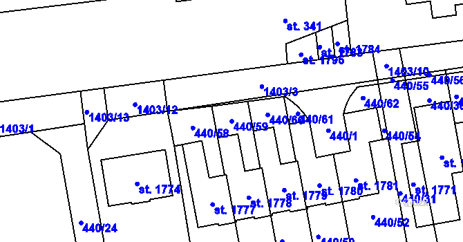 Parcela st. 440/59 v KÚ Čtyřicet Lánů, Katastrální mapa
