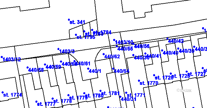 Parcela st. 440/62 v KÚ Čtyřicet Lánů, Katastrální mapa