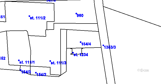 Parcela st. 154/4 v KÚ Čtyřicet Lánů, Katastrální mapa