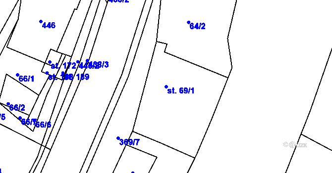 Parcela st. 69/1 v KÚ Maršov II, Katastrální mapa