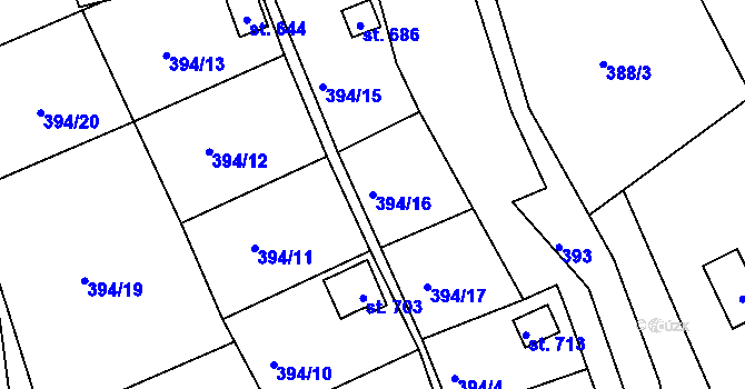 Parcela st. 394/16 v KÚ Svoboda nad Úpou, Katastrální mapa