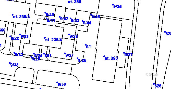 Parcela st. 9/1 v KÚ Maršov I, Katastrální mapa