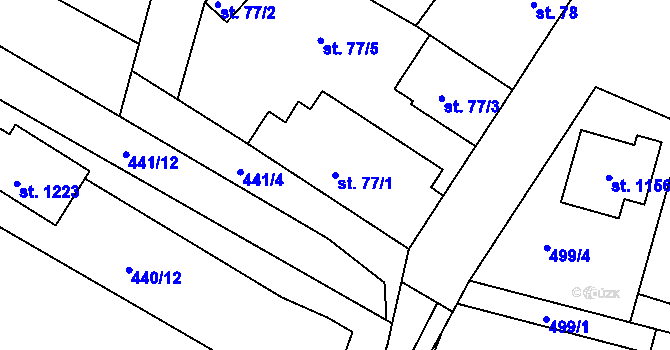 Parcela st. 77/1 v KÚ Svobodné Dvory, Katastrální mapa