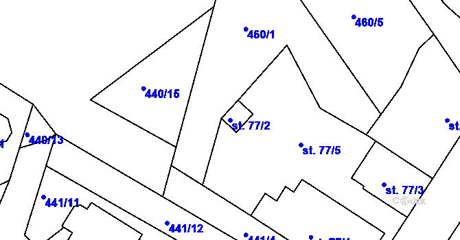 Parcela st. 77/2 v KÚ Svobodné Dvory, Katastrální mapa
