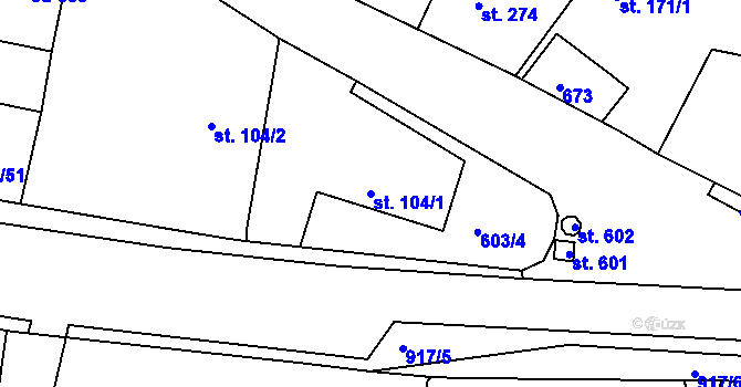 Parcela st. 104/1 v KÚ Svobodné Dvory, Katastrální mapa