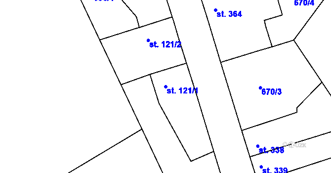 Parcela st. 121/1 v KÚ Svobodné Dvory, Katastrální mapa