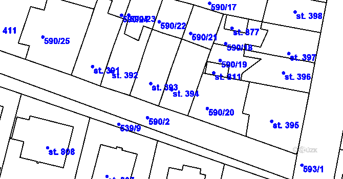 Parcela st. 394 v KÚ Svobodné Dvory, Katastrální mapa