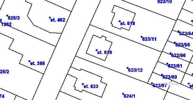 Parcela st. 619 v KÚ Svobodné Dvory, Katastrální mapa