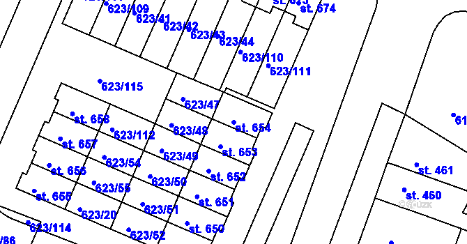 Parcela st. 654 v KÚ Svobodné Dvory, Katastrální mapa