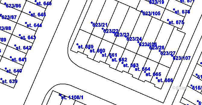 Parcela st. 661 v KÚ Svobodné Dvory, Katastrální mapa