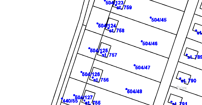 Parcela st. 757 v KÚ Svobodné Dvory, Katastrální mapa