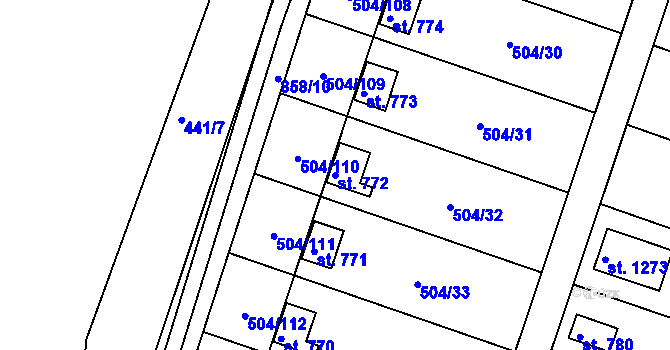 Parcela st. 772 v KÚ Svobodné Dvory, Katastrální mapa