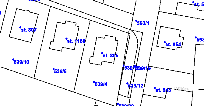 Parcela st. 805 v KÚ Svobodné Dvory, Katastrální mapa