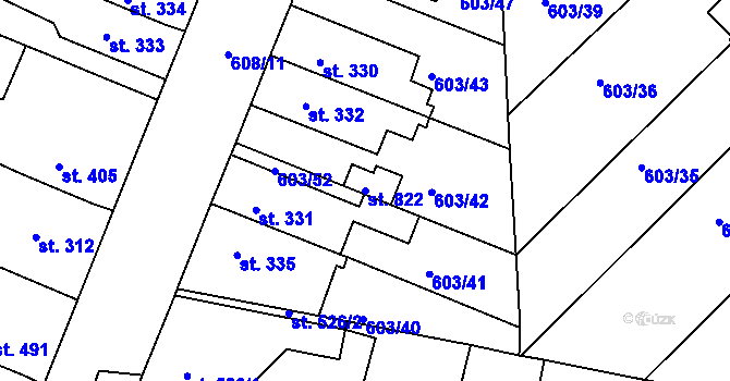 Parcela st. 822 v KÚ Svobodné Dvory, Katastrální mapa