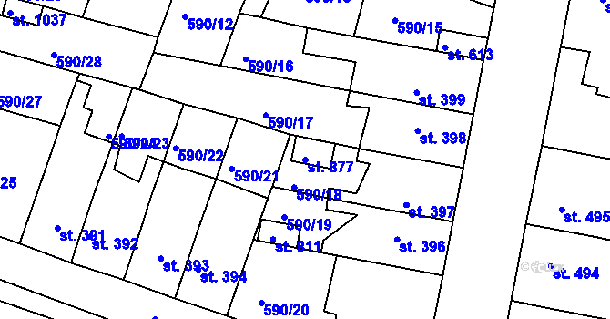 Parcela st. 877 v KÚ Svobodné Dvory, Katastrální mapa