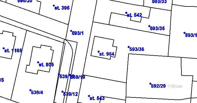 Parcela st. 954 v KÚ Svobodné Dvory, Katastrální mapa