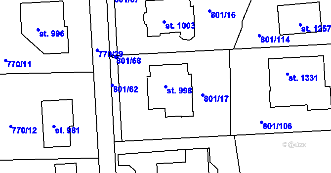 Parcela st. 998 v KÚ Svobodné Dvory, Katastrální mapa