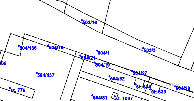 Parcela st. 504/1 v KÚ Svobodné Dvory, Katastrální mapa