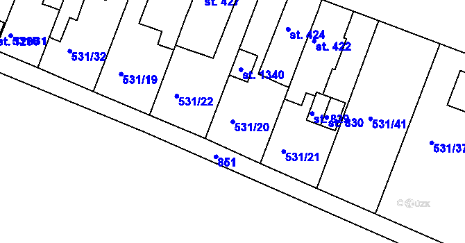 Parcela st. 531/20 v KÚ Svobodné Dvory, Katastrální mapa