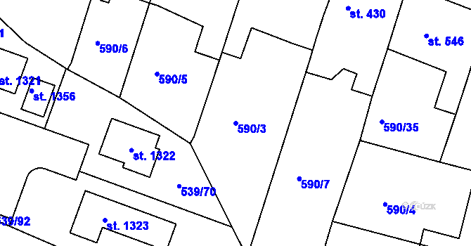 Parcela st. 590/3 v KÚ Svobodné Dvory, Katastrální mapa