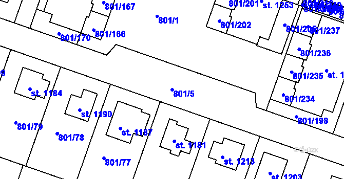 Parcela st. 801/5 v KÚ Svobodné Dvory, Katastrální mapa