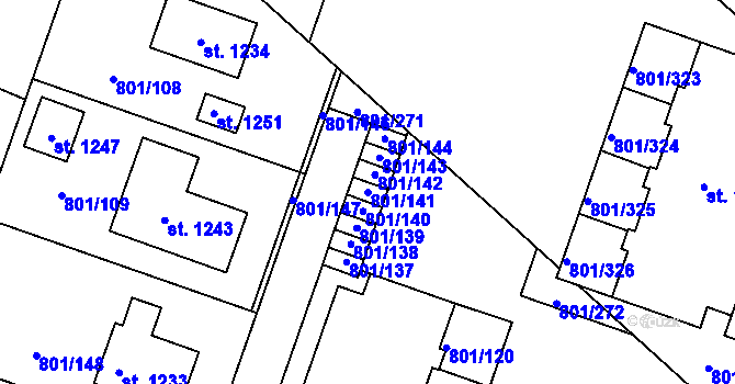 Parcela st. 801/141 v KÚ Svobodné Dvory, Katastrální mapa
