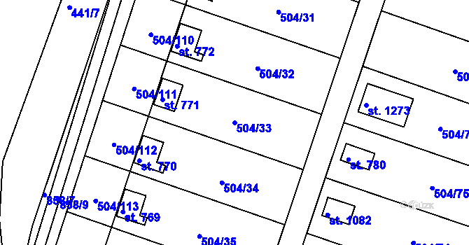 Parcela st. 504/33 v KÚ Svobodné Dvory, Katastrální mapa