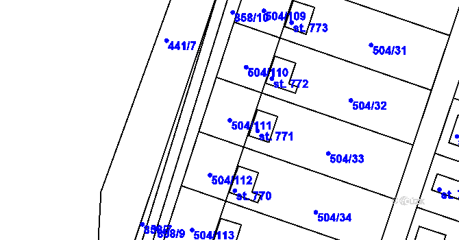 Parcela st. 504/111 v KÚ Svobodné Dvory, Katastrální mapa