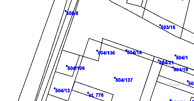 Parcela st. 504/136 v KÚ Svobodné Dvory, Katastrální mapa