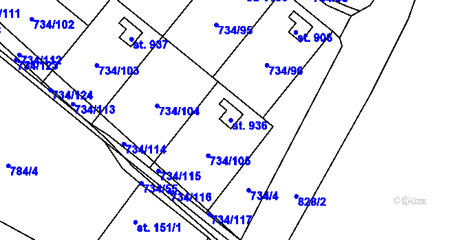 Parcela st. 936 v KÚ Svobodné Dvory, Katastrální mapa