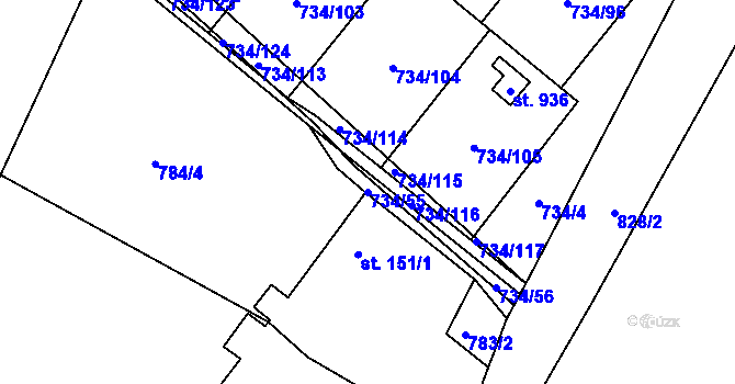 Parcela st. 734/55 v KÚ Svobodné Dvory, Katastrální mapa
