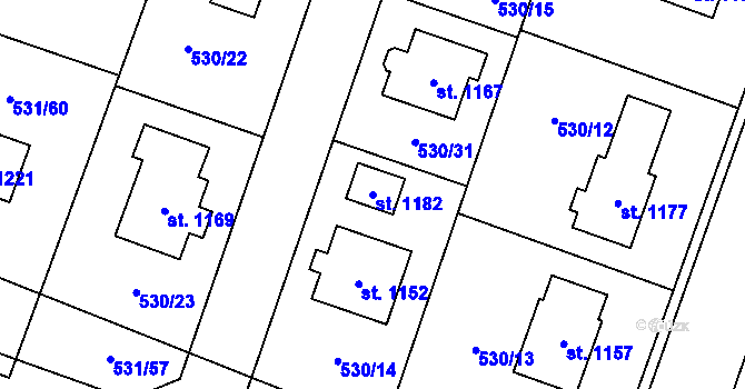 Parcela st. 1182 v KÚ Svobodné Dvory, Katastrální mapa