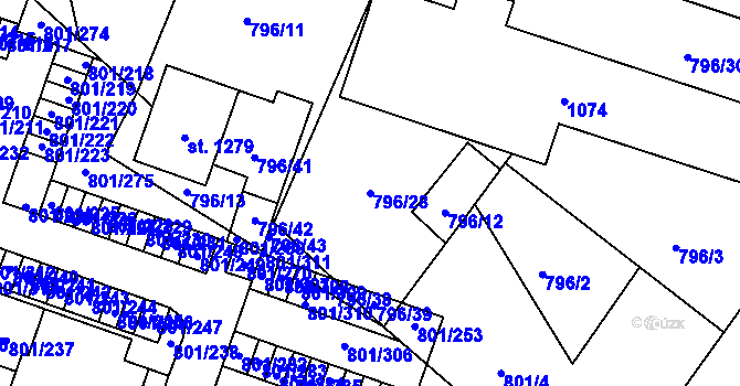 Parcela st. 796/28 v KÚ Svobodné Dvory, Katastrální mapa
