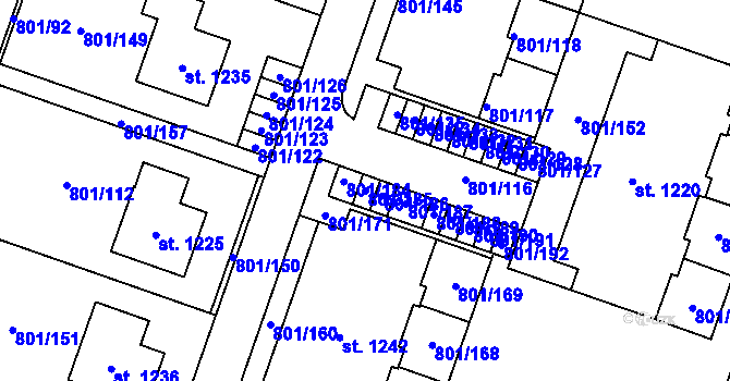 Parcela st. 801/185 v KÚ Svobodné Dvory, Katastrální mapa