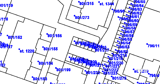 Parcela st. 801/213 v KÚ Svobodné Dvory, Katastrální mapa