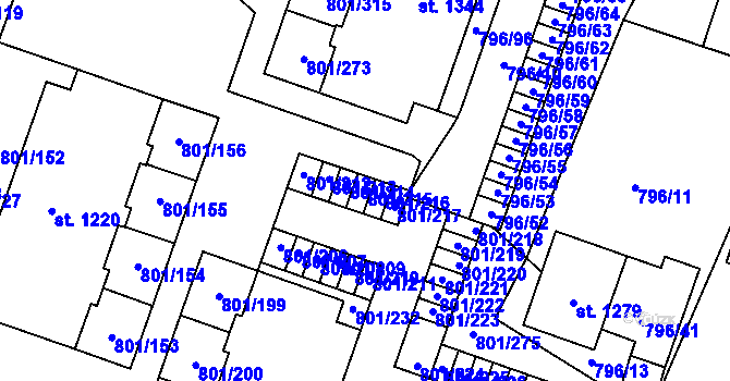 Parcela st. 801/215 v KÚ Svobodné Dvory, Katastrální mapa