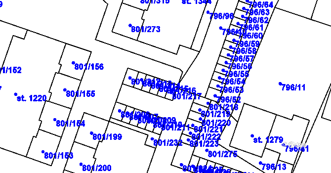 Parcela st. 801/216 v KÚ Svobodné Dvory, Katastrální mapa