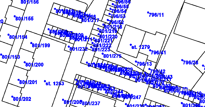 Parcela st. 801/275 v KÚ Svobodné Dvory, Katastrální mapa