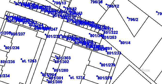 Parcela st. 801/287 v KÚ Svobodné Dvory, Katastrální mapa