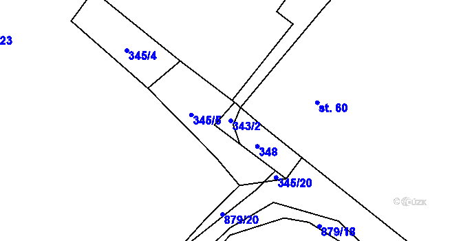 Parcela st. 343/2 v KÚ Svobodné Dvory, Katastrální mapa