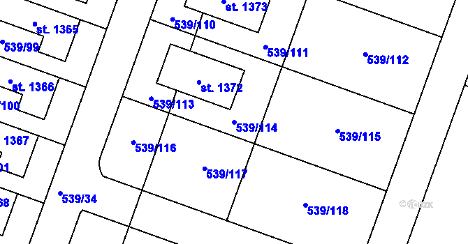 Parcela st. 539/114 v KÚ Svobodné Dvory, Katastrální mapa