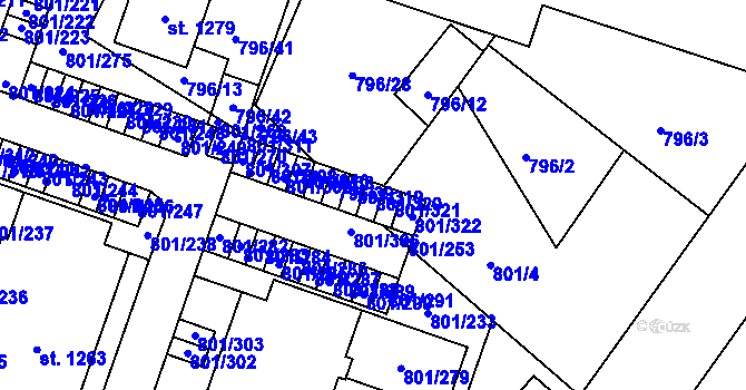 Parcela st. 801/320 v KÚ Svobodné Dvory, Katastrální mapa