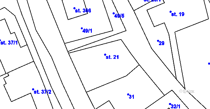 Parcela st. 21 v KÚ Svobodné Heřmanice, Katastrální mapa
