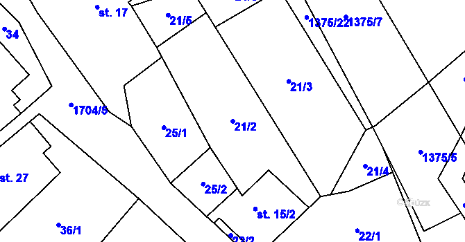 Parcela st. 21/2 v KÚ Svobodné Heřmanice, Katastrální mapa