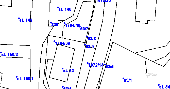 Parcela st. 63/9 v KÚ Svobodné Heřmanice, Katastrální mapa
