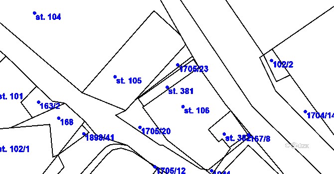 Parcela st. 381 v KÚ Svobodné Heřmanice, Katastrální mapa