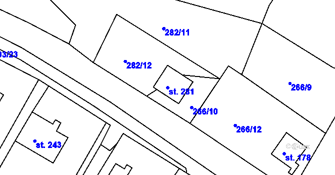 Parcela st. 281 v KÚ Svojanov, Katastrální mapa