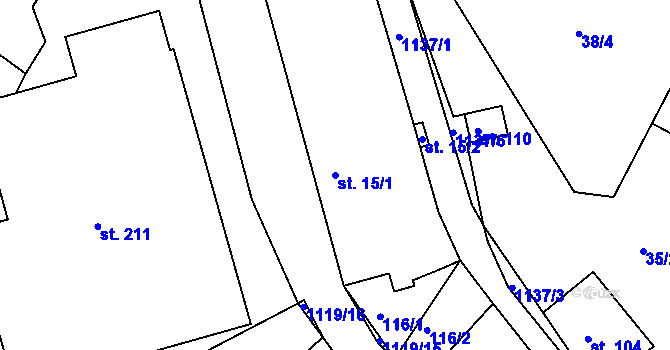 Parcela st. 15/1 v KÚ Svojanov, Katastrální mapa