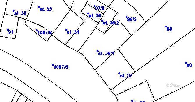 Parcela st. 36/1 v KÚ Svojanov, Katastrální mapa