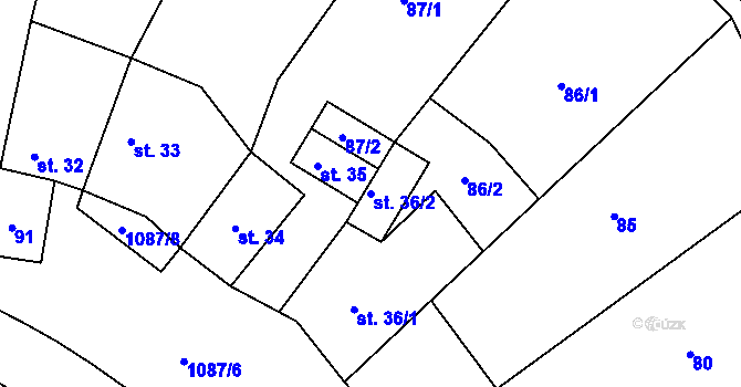 Parcela st. 36/2 v KÚ Svojanov, Katastrální mapa